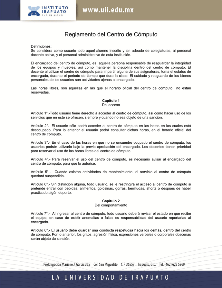 Reglamento del Centro de Cómputo