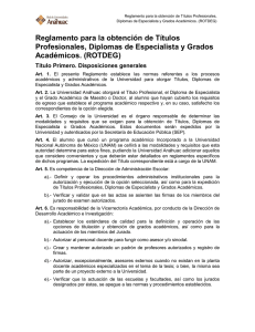 Reglamento para la obtención de Títulos Profesionales, Diplomas