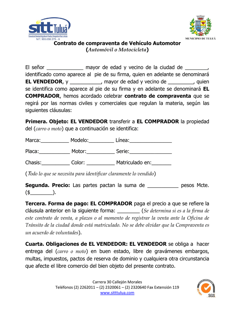 Ejemplo Contrato De Compraventa De Vehiculo Minerva Ejemplo Sencillo
