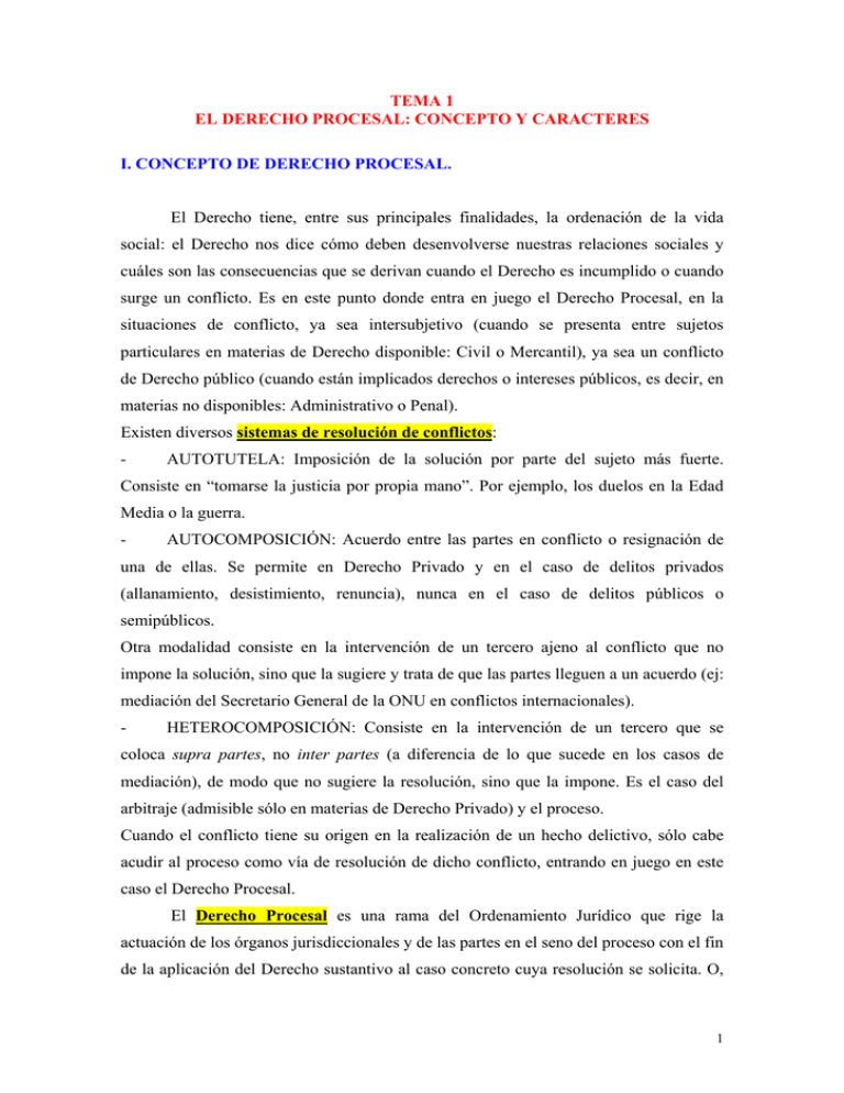 TEMA 1 EL DERECHO PROCESAL: CONCEPTO Y CARACTERES I