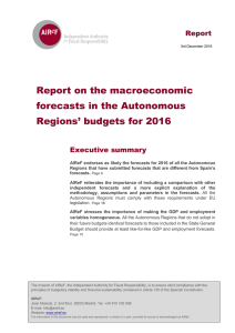 Report on the macroeconomic forecasts in the Autonomous