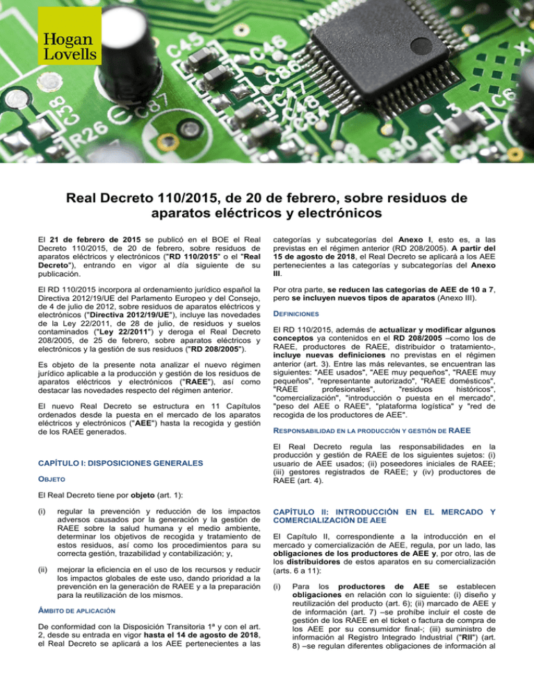 Real Decreto 110/2015, De 20 De Febrero, Sobre