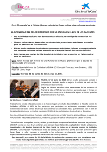 la intensidad del dolor disminuye con la música en el 66% de los