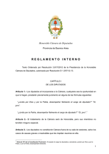 Reglamento de la H - Honorable C&aacute;mara de diputados de la