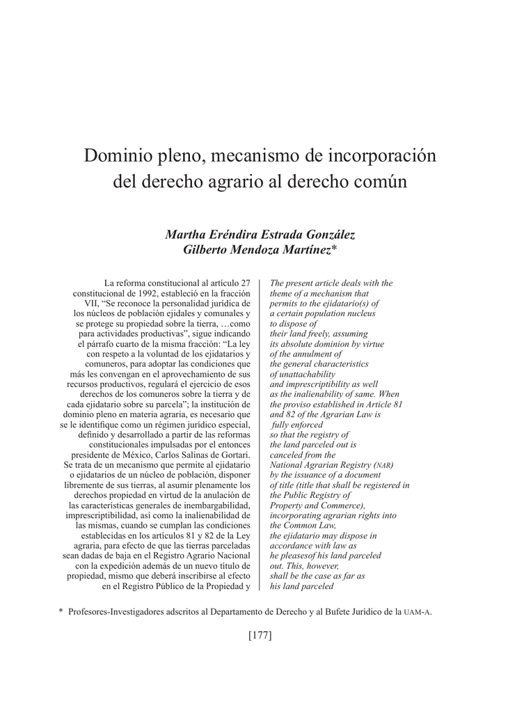 Dominio pleno, mecanismo de incorporación del derecho agrario al