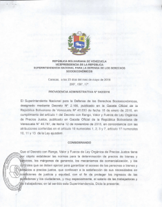 Providencia Adm. 042-2016 - Superintendencia de Precios Justos