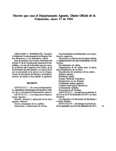 Decreto que crea el Departamento Agrario. Diario Oﬁcial de la