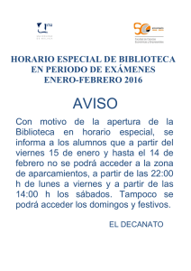 HORARIO ESPECIAL DE BIBLIOTECA EN PERIODO DE