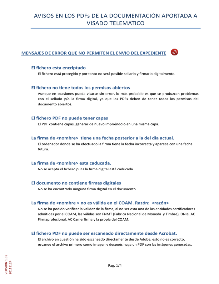 Documentacion Incorrecta Mensajes de error en la documentación presentada para