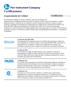 Certificaciones - Parr Instrument Company