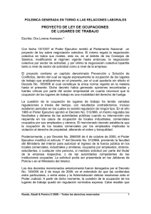PROYECTO DE LEY DE OCUPACIONES DE LUGARES DE