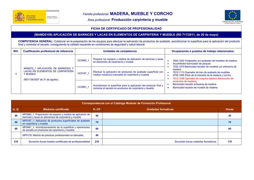 Ficha Certificado Profesionalidad MAMD0109 Ficha Certificado Profesionalidad MAMD0109