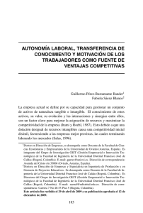 AUTONOMÍA LABORAL, TRANSFERENCIA DE CONOCIMIENTO Y