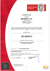 BIOVERT S.A. tiene la Certificación por Bureau Veritas conforme al