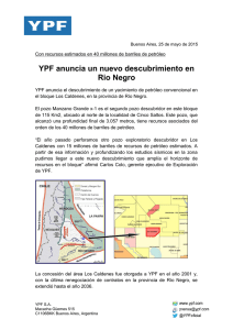 YPF anuncia un nuevo descubrimiento en Rio Negro