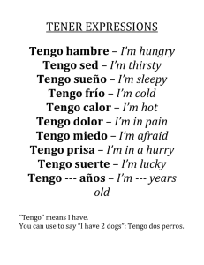TENER EXPRESSIONS Tengo hambre – I`m hungry Tengo sed – I`m