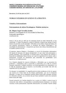 WORLD CONGRESS ON SCIENCE IN ATHLETICS Temática