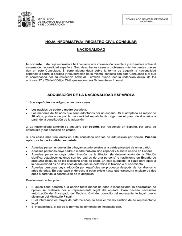 Hoja Informativa Nacionalidad Española