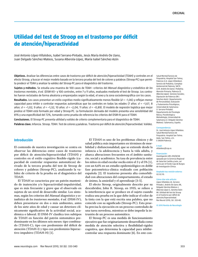 Utilidad Del Test De Stroop En El Trastorno Por Déficit De Atención 8556