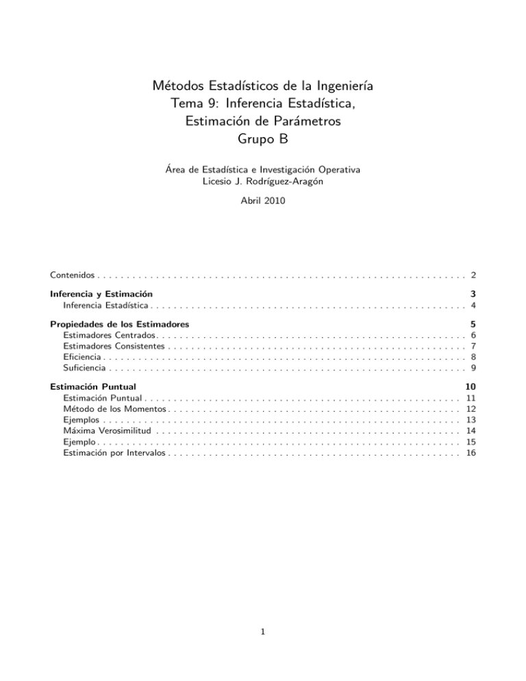 Métodos Estad´ısticos De La Ingenier´ıa Tema 9: Inferencia Estad