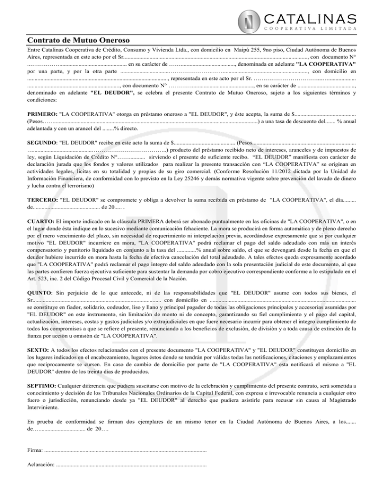 Contrato de Mutuo Oneroso