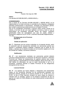 Decreto 1.318 - MGJE Licencias Gremiales