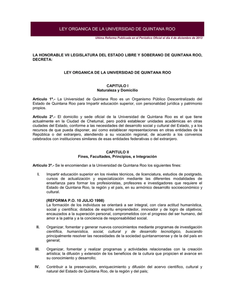 ley organica de la universidad de quintana roo