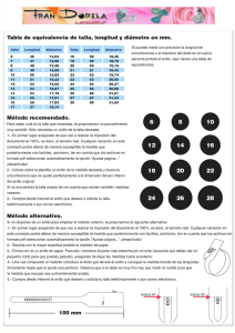 Tabla de equivalencia de talla, longitud y diámetro en mm.