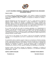 la cut colombia condena y repudia el asesinato del educador