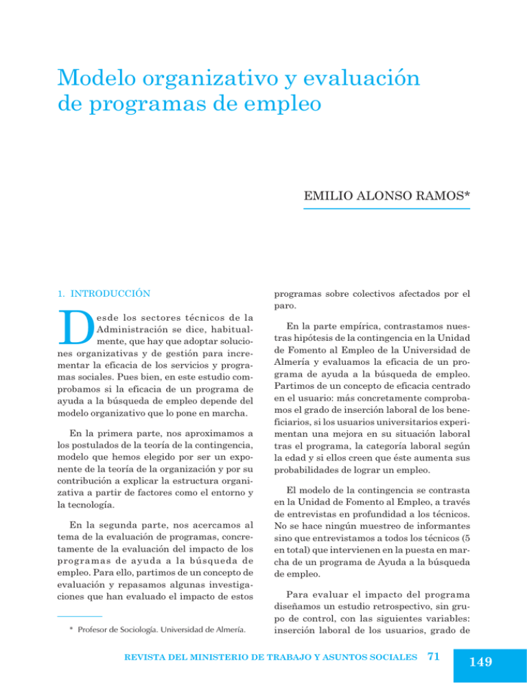 Modelo Organizativo Y Evaluación De Programas De Empleo