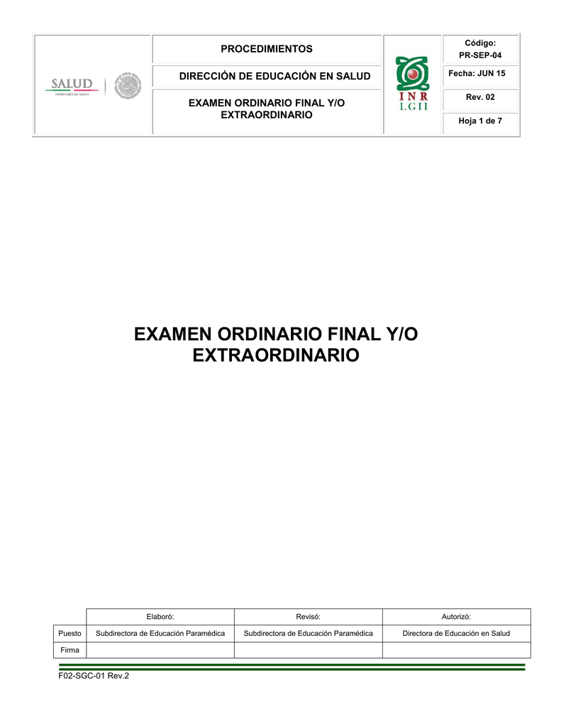 examen ordinario final y/o extraordinario