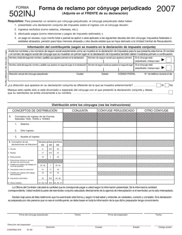 502inj Maryland Tax Forms And Instructions