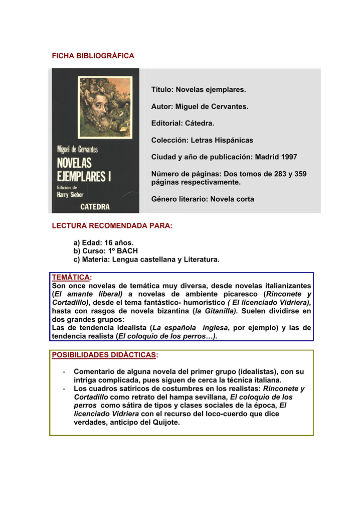 Ficha Bibliografica Titulo Novelas Ejemplares Autor Miguel