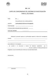 carta de conformidad del informe de investigación para el dictamen