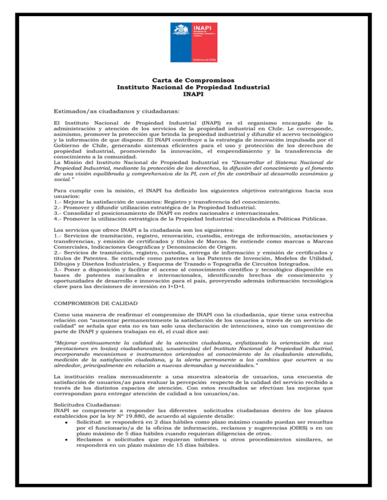 Carta De Compromisos Instituto Nacional De Propiedad