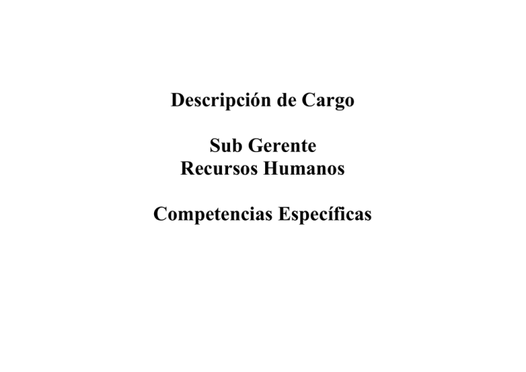 Gerente De Recursos Humanos Descripcion De Cargo