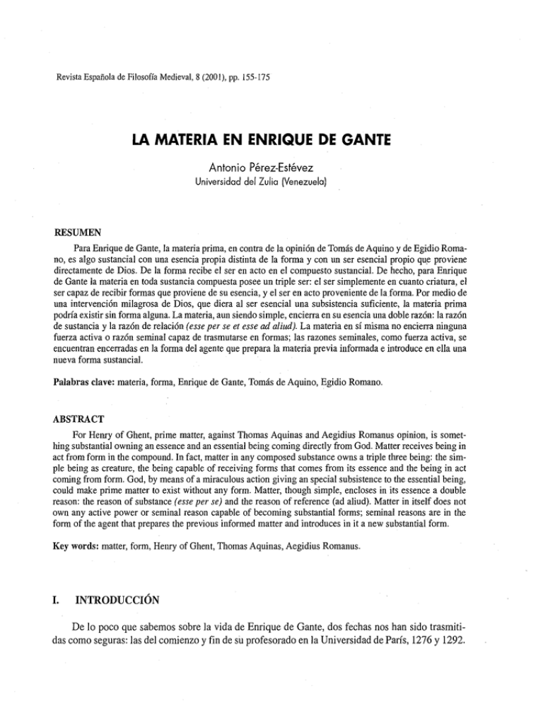 LA MATERIA EN ENRIQUE DE GANTE