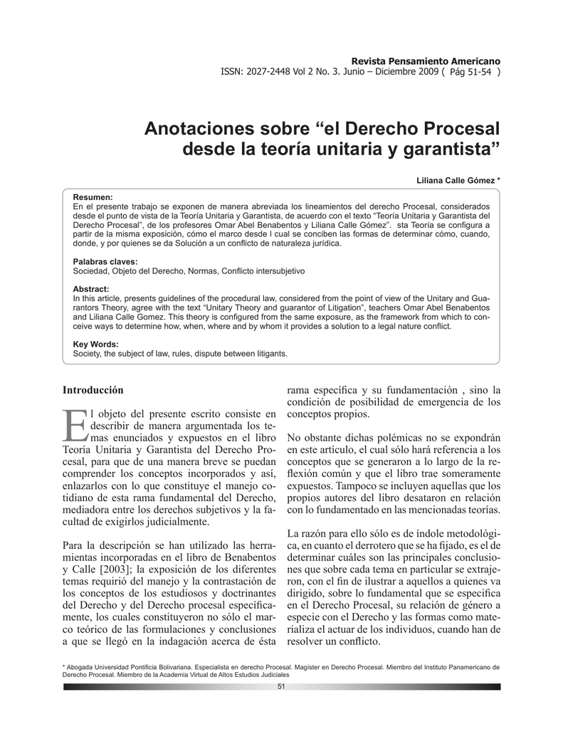 El Derecho Procesal Desde La Teoría Unitaria Y Garantista - 