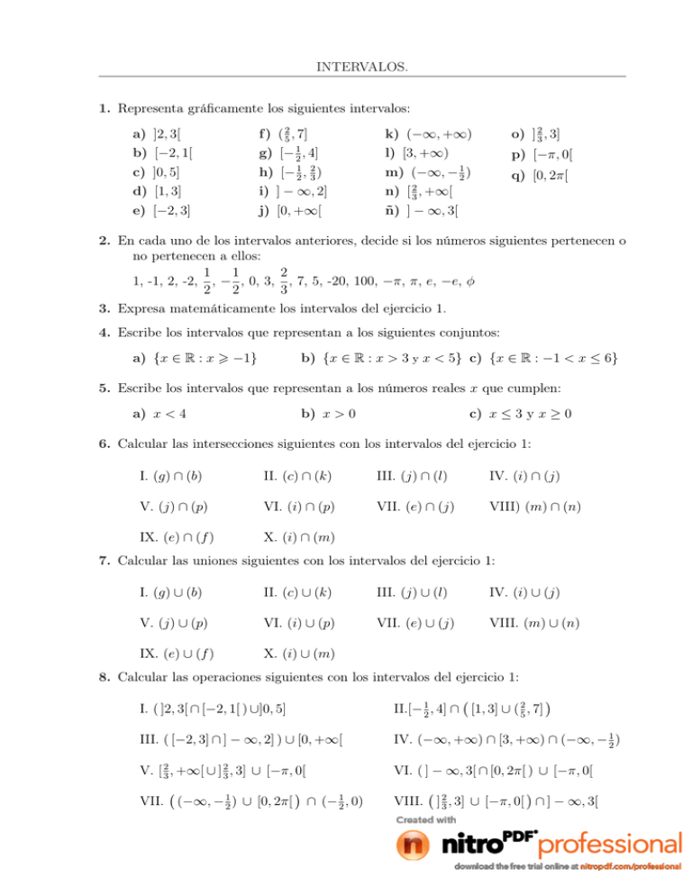 Intervalos 1 Representa Graficamente Los Siguientes Intervalos