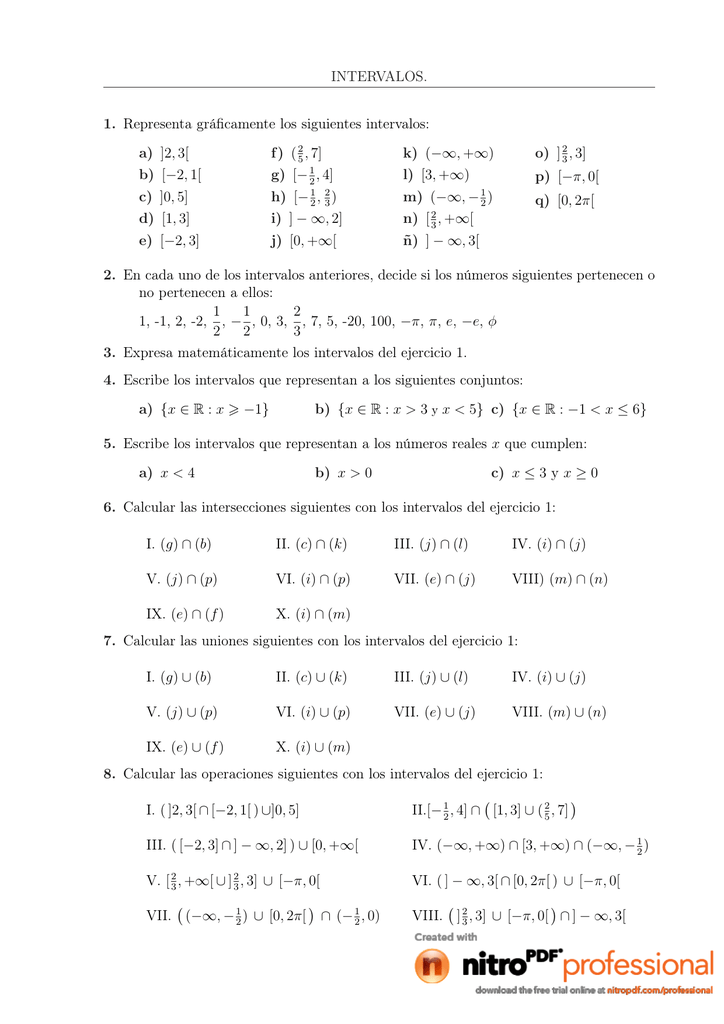 Intervalos 1 Representa Graficamente Los Siguientes Intervalos