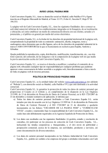 AVISO LEGAL PAGINA WEB Cash Converters España, S.L., tiene
