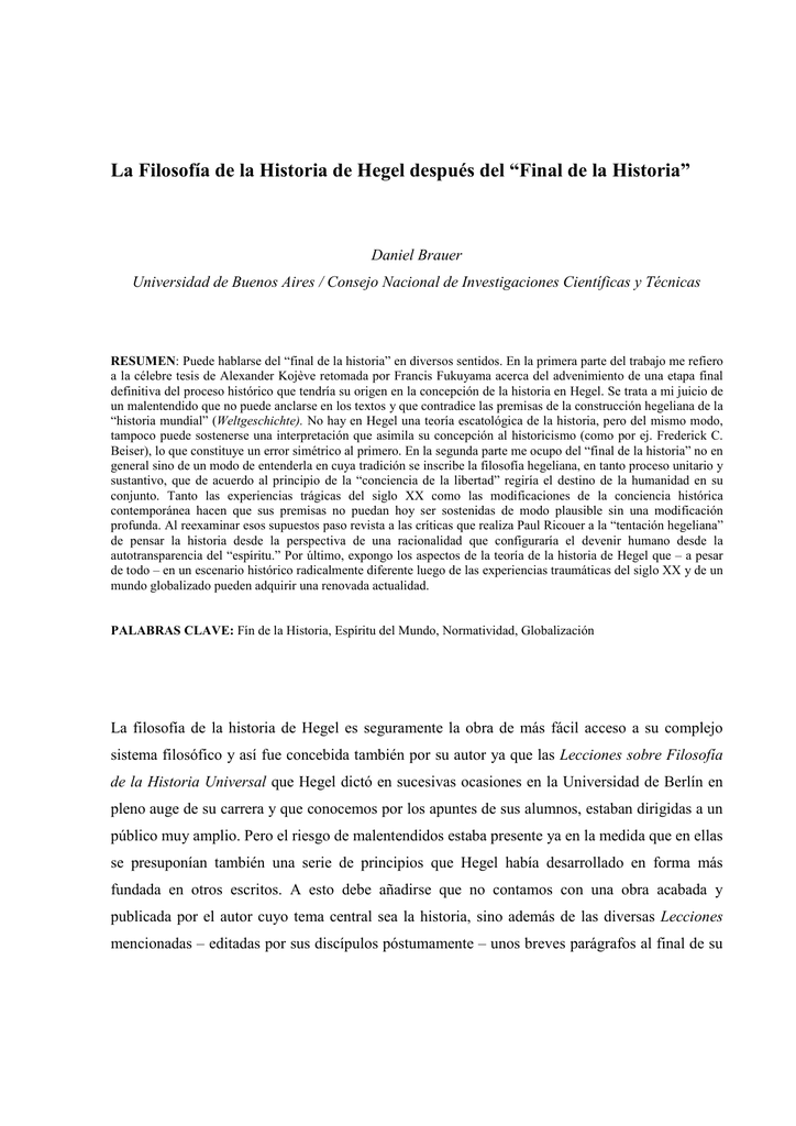 La Filosofía De La Historia De Hegel Después Del “Final De La Historia”