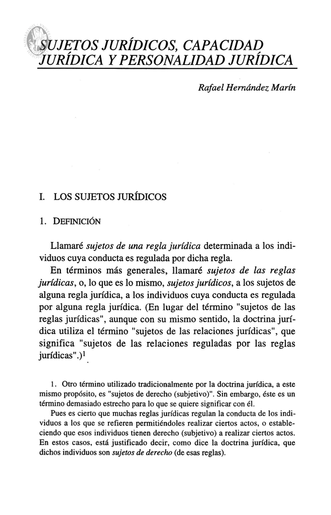 sujetos jurídicos, capacidad jurídica y personalidad jurídica