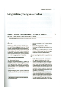 Lingüística y lenguas criollas - Universidad Nacional de Colombia