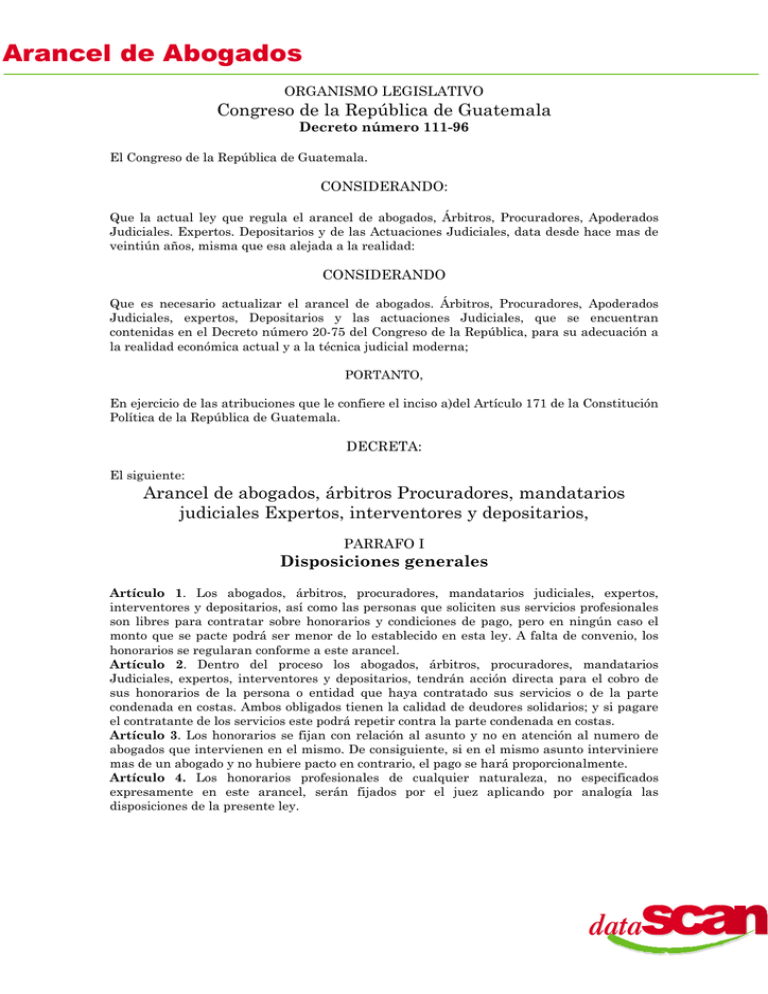 Arancel de Abogados Registro General de la Propiedad Arancel de Abogados Registro General de la Propiedad