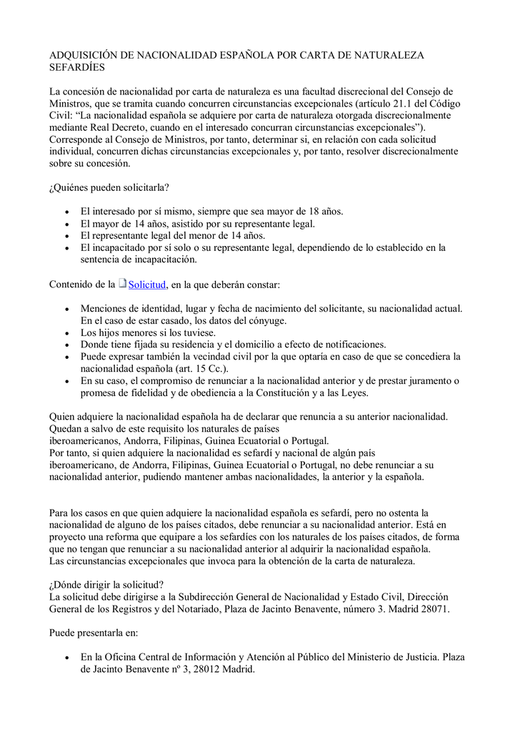 Adquisicion De Nacionalidad Espanola Por Carta De