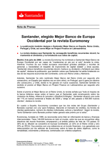 Santander, elegido Mejor Banco de Europa Occidental por la revista