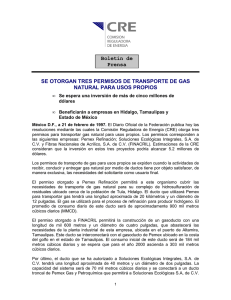 SE OTORGAN TRES PERMISOS DE TRANSPORTE DE GAS