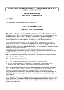 Provincia de Formosa Ley Orgánica de Municipios