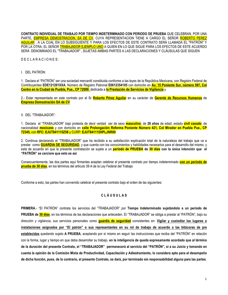 Ejemplo De Contrato De Trabajo Por Tiempo Indetermina - vrogue.co